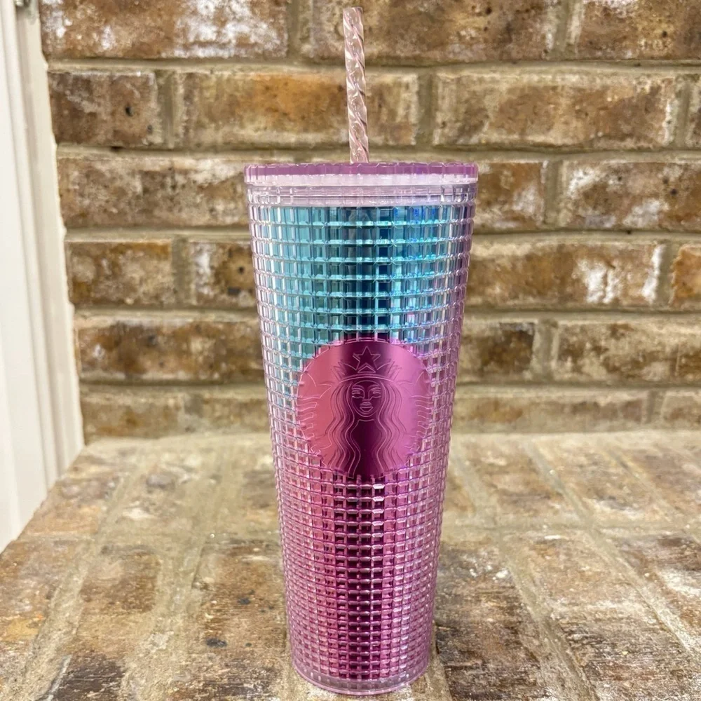Starbucks 2021 Summer Pink & Blue Grid Kaleidoscope 24 Oz Tumbler
